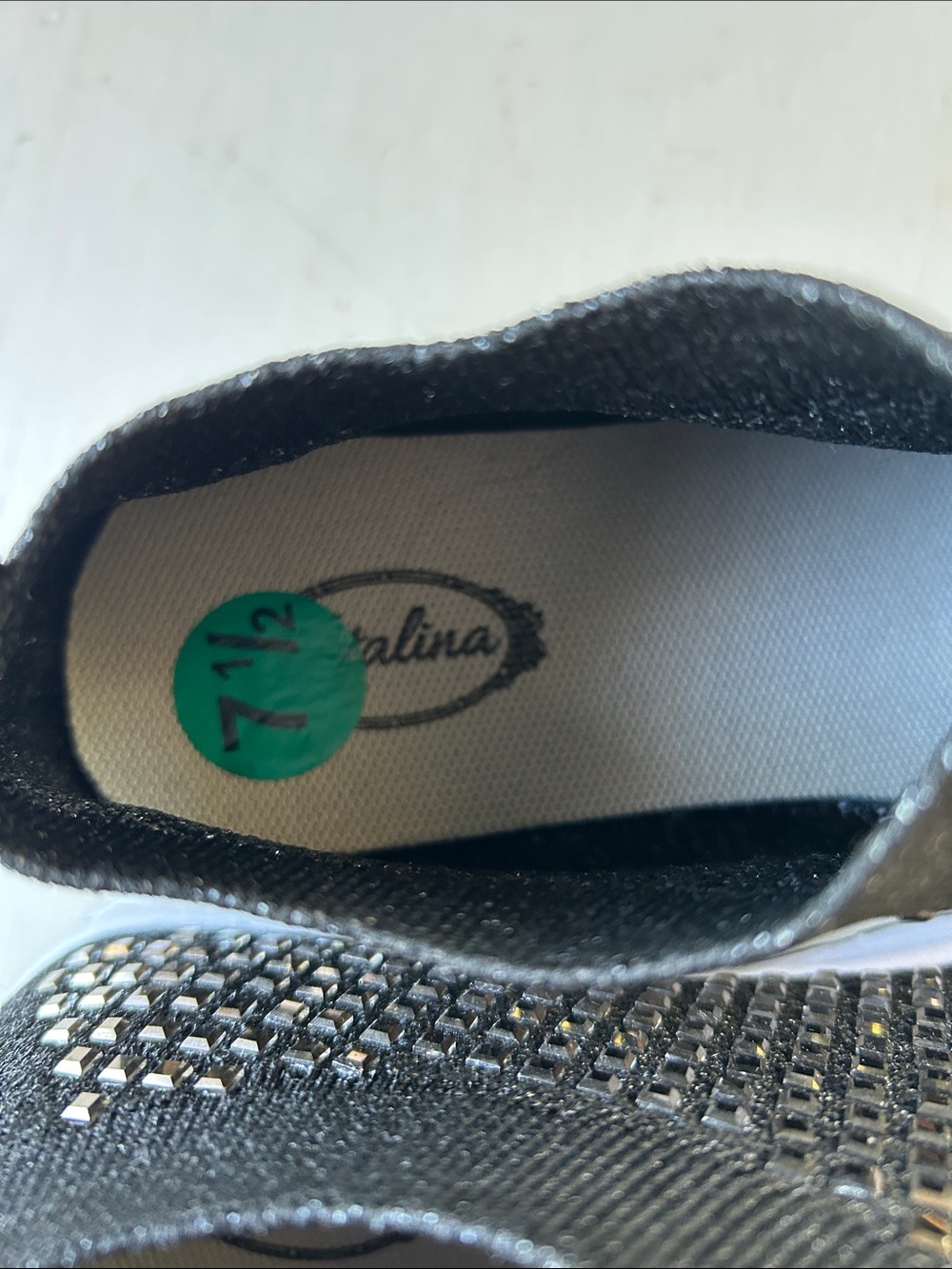 Atalina Black Slip-On Mesh Sneakers Featuring Sparkly Rhinestone with White Sole - Picture 7 of 11